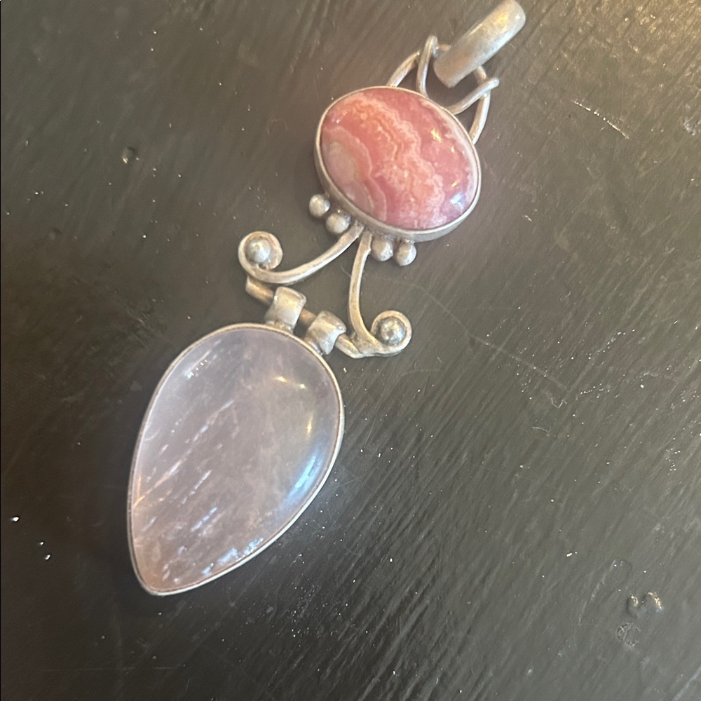 Sterling Silver Pink Stone Drop Pendant - Unbranded